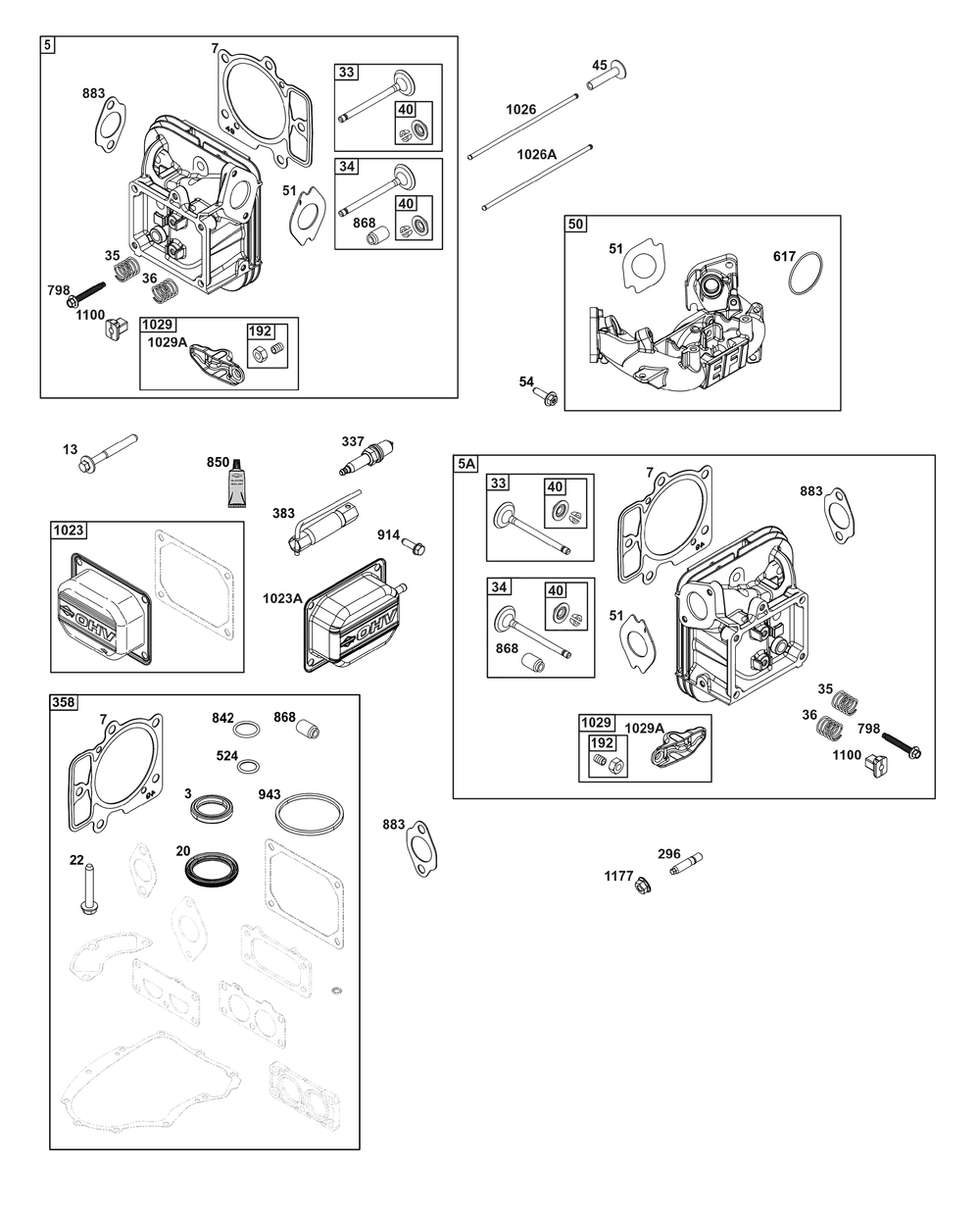 Cylinder Head Group Diagram and Parts List for 49X977-0005-J1 400000 - 699999 Briggs and Stratton Engine